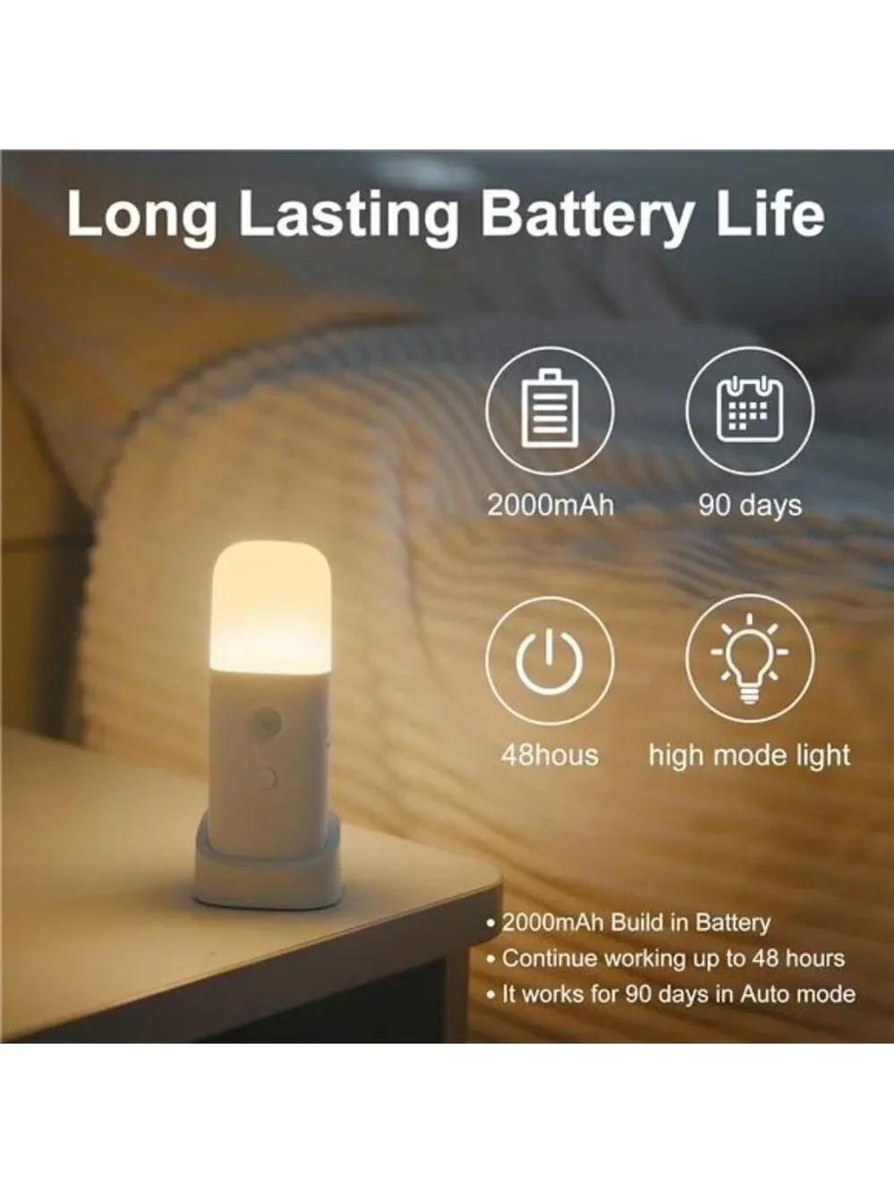 Motion Sensor Night Light Rechargeable Battery Powered Portable Dimmable Warm